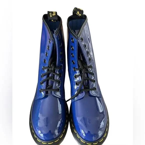 New ! Women's Dr. Martens 1460 Patent Leather Lace Up Boots Blue Lucido, size 6 - Picture 3 of 9